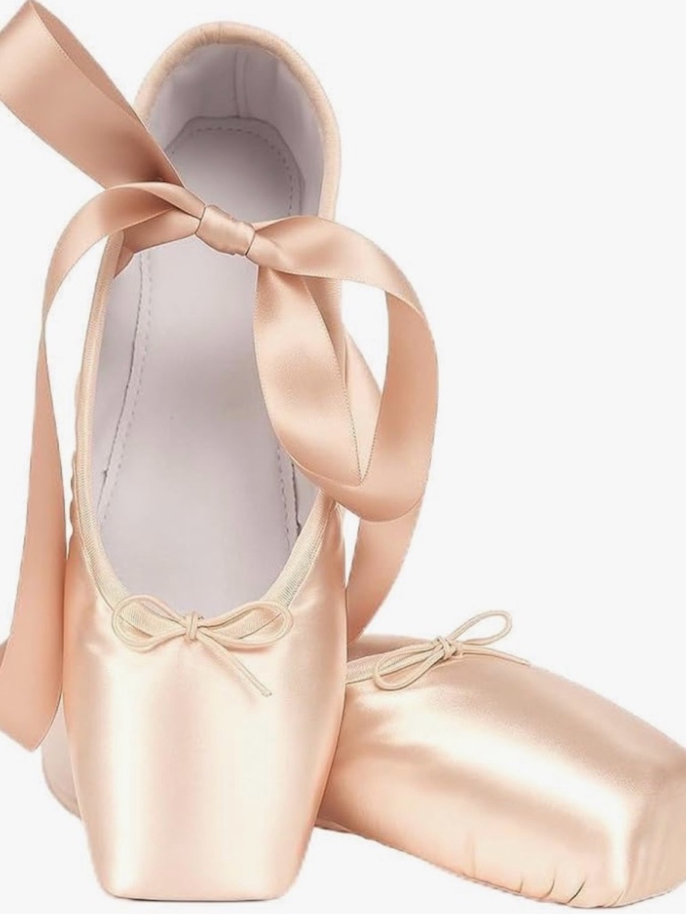 Women's Ballet Flats in Pale Pink Satin with Ribbons
